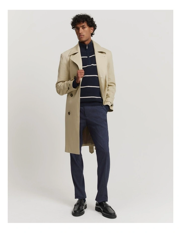 Australian Cotton Stripe Half Zip Knit in Navy