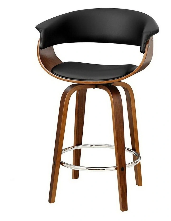 Wooden Bar Stool Swivel Leather in Black