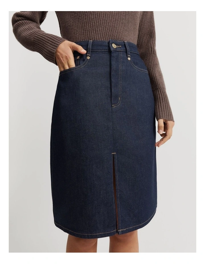 Split Front Denim Skirt in Indigo Rinse