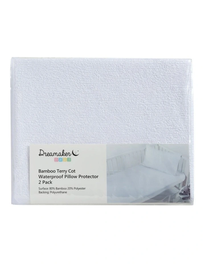 Bamboo Terry Cot Waterproof Pillow Protector 2 Pack in White