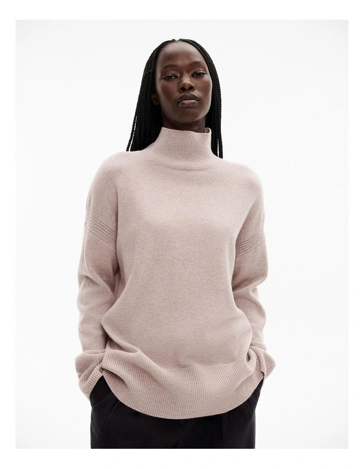 Wool High Neck Knit in Taupe Marle