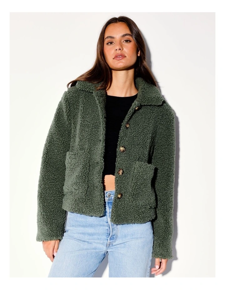 Recycled Teddy Jacket in Khaki