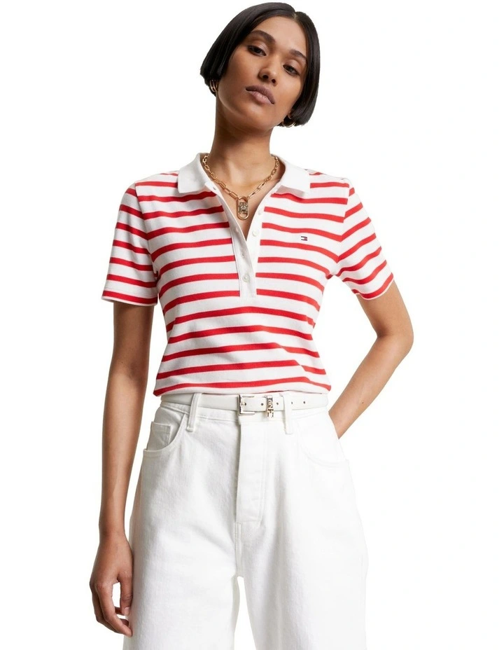 1985 Collection Stripe Slim Fit Polo in White
