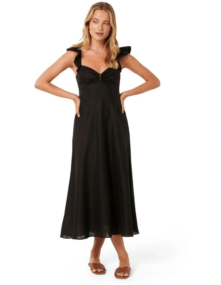 Jessica Flutter Sleeve Midi Dress in Black