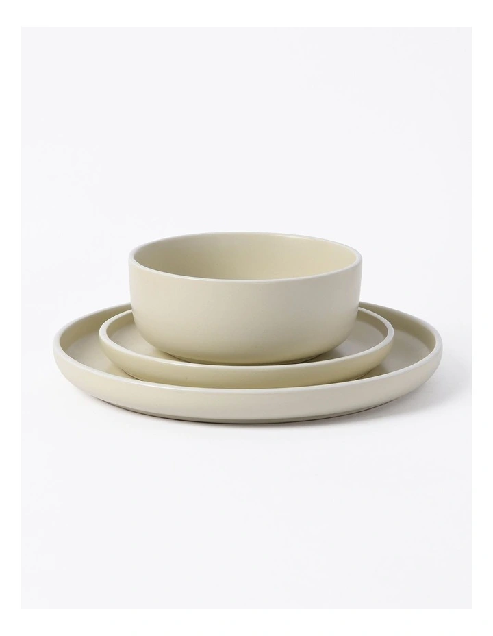 Muse 4 Person Dinner Set 12 Piece in Matte Glaze Sand/White