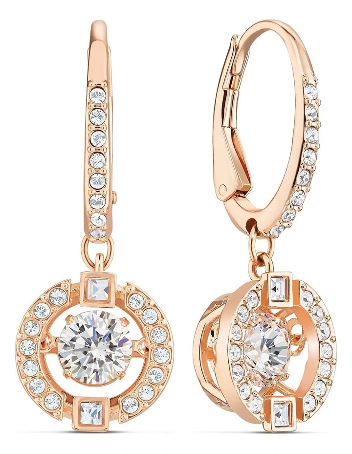 Sparkling Dance Drop Earrings Round Cut Rose Gold-Tone Plated in White