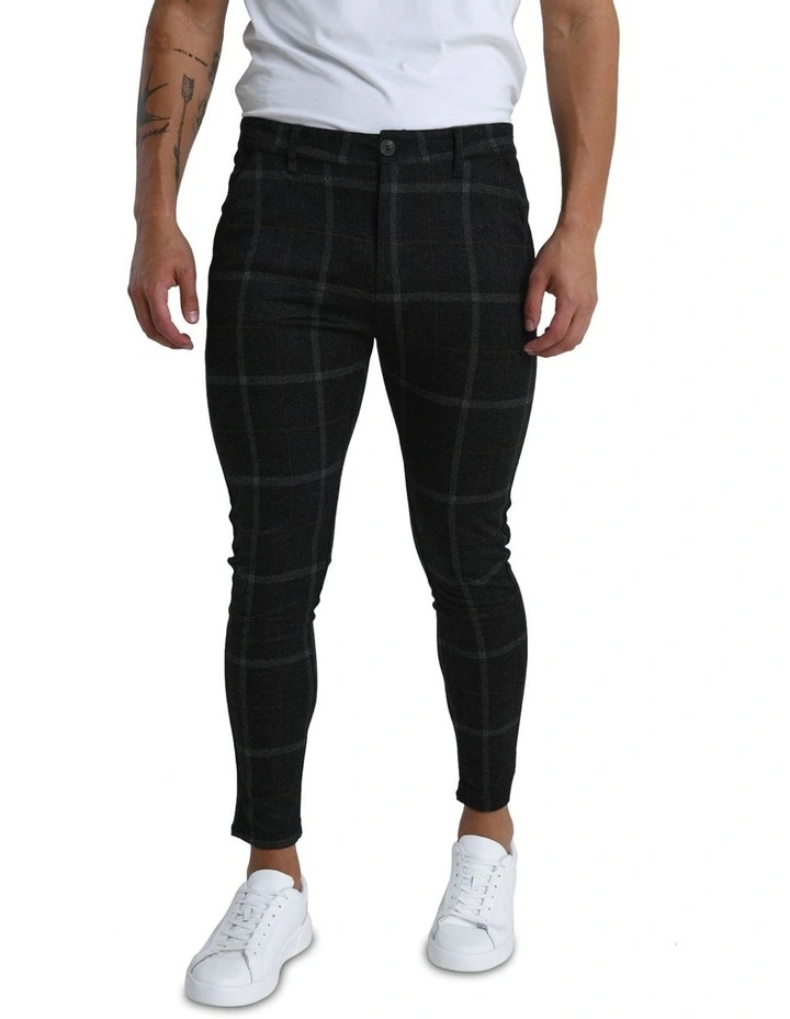 Chester Dark Checkered Pant in Dark Brown