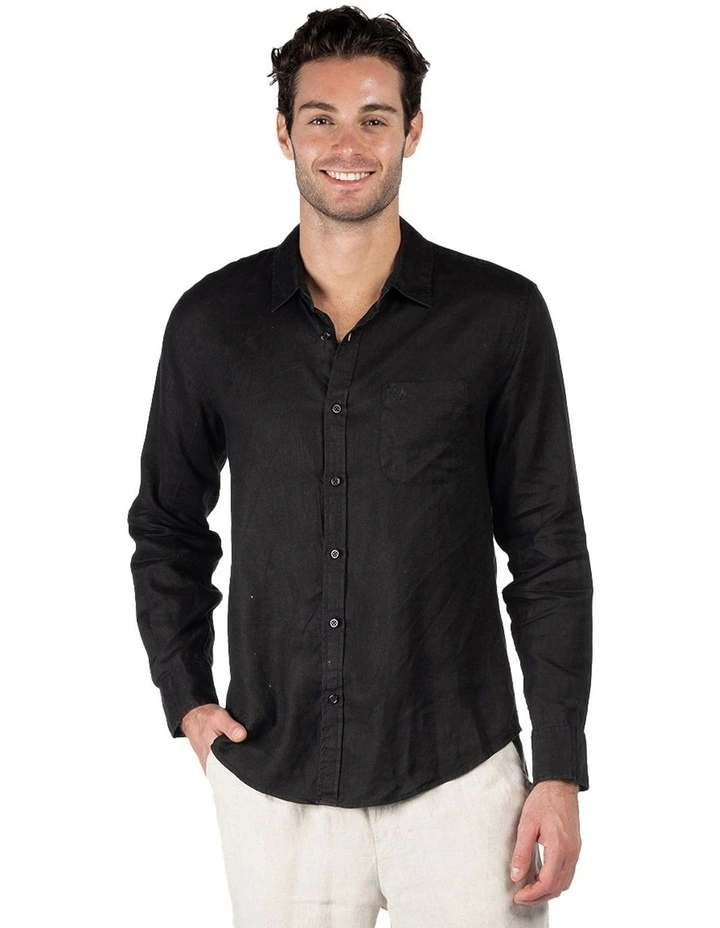 Long Sleeve Linen Shirt in Black