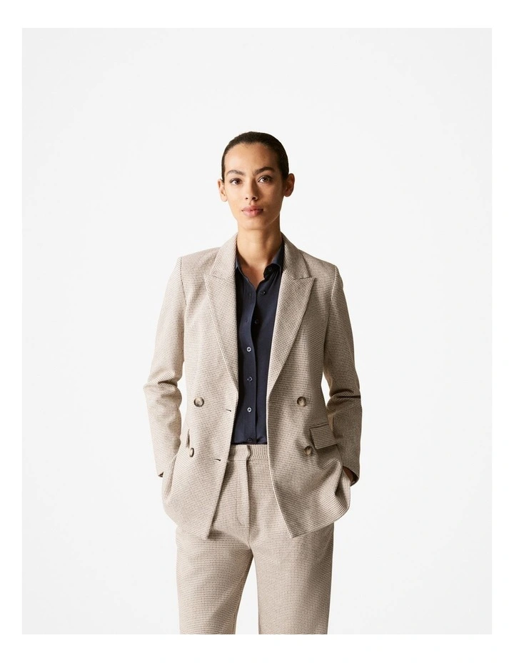 Cotton Blend Puppytooth Ponte Blazer in Natural Marle