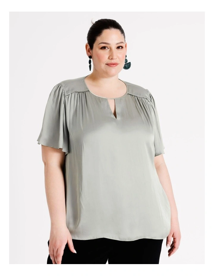 Keyhole Flutter Sleeve Top in Sage