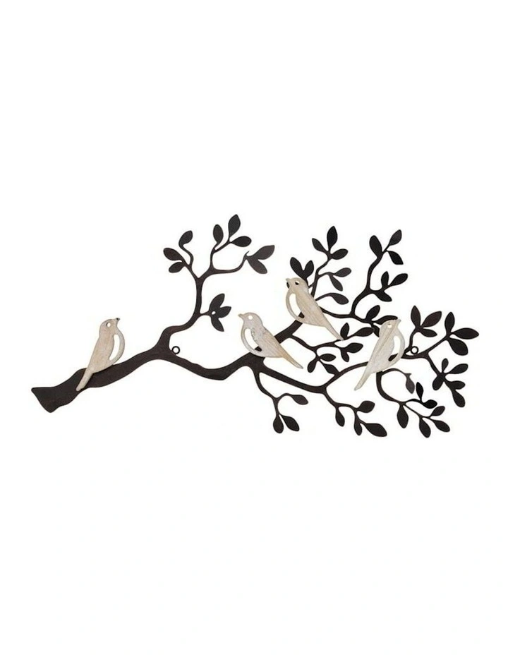 Tree of Life Branch with Birds Wall Art in Black
