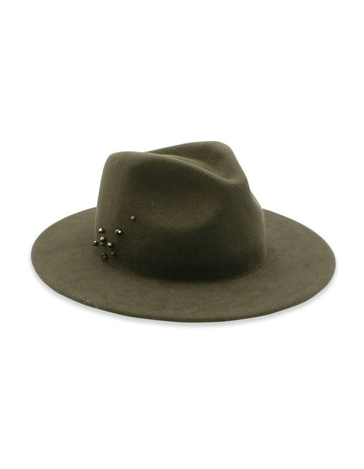 Petra Wool Fedora in Khaki Green