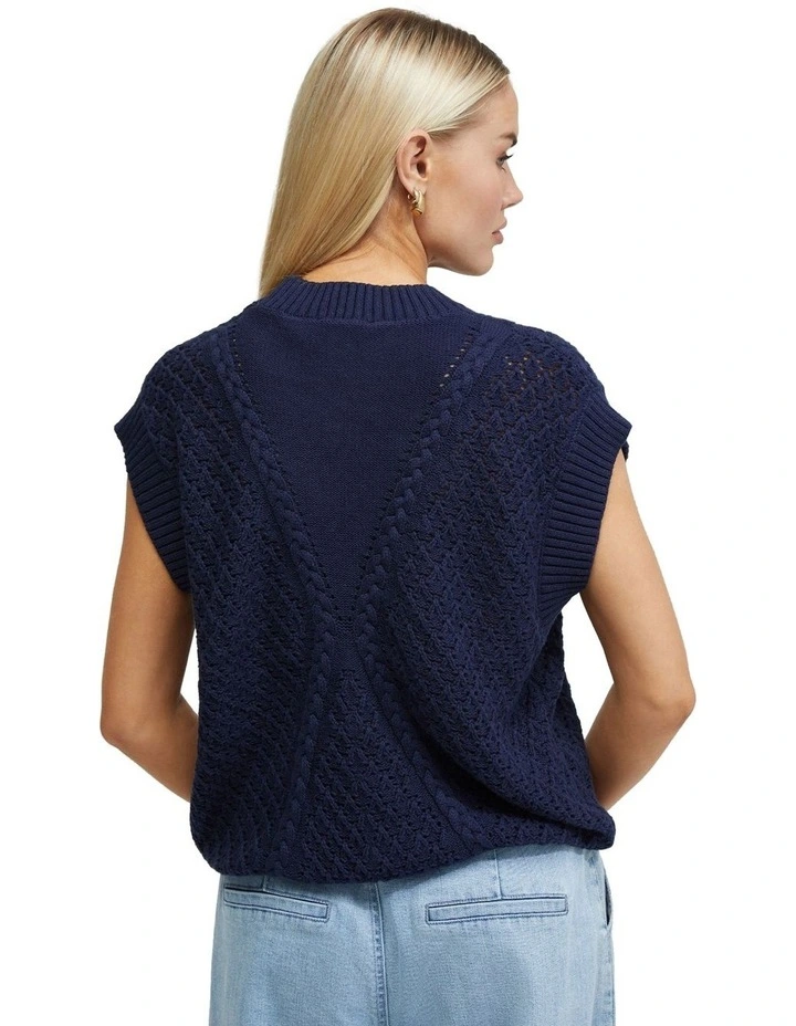 Monica Cable Knit Vest in Navy