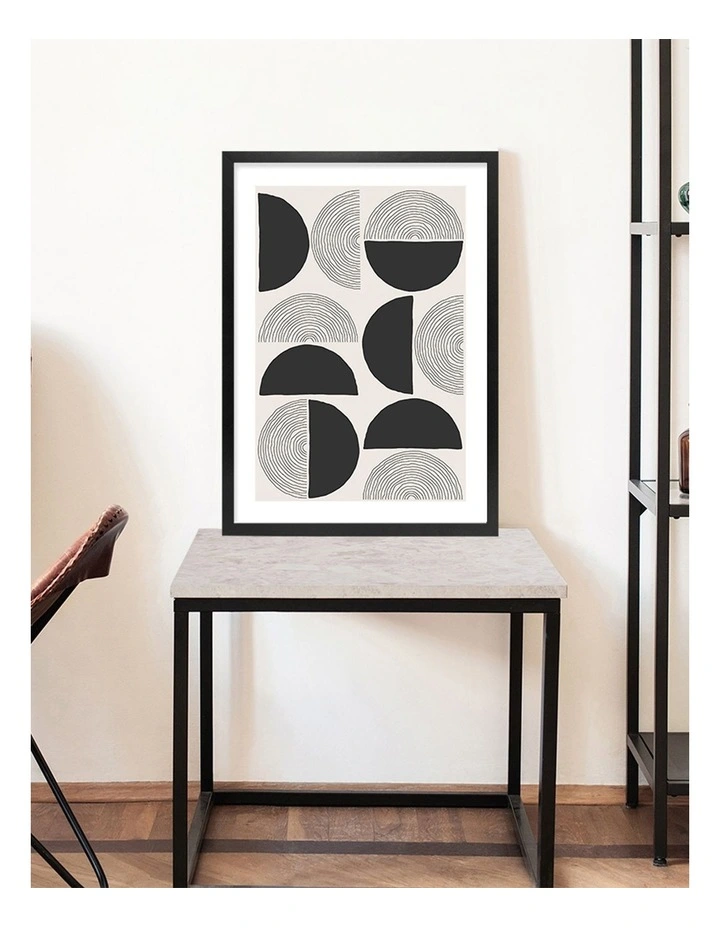 Australian Made Circle Lines Cluster Art Print A2 in Black Frame