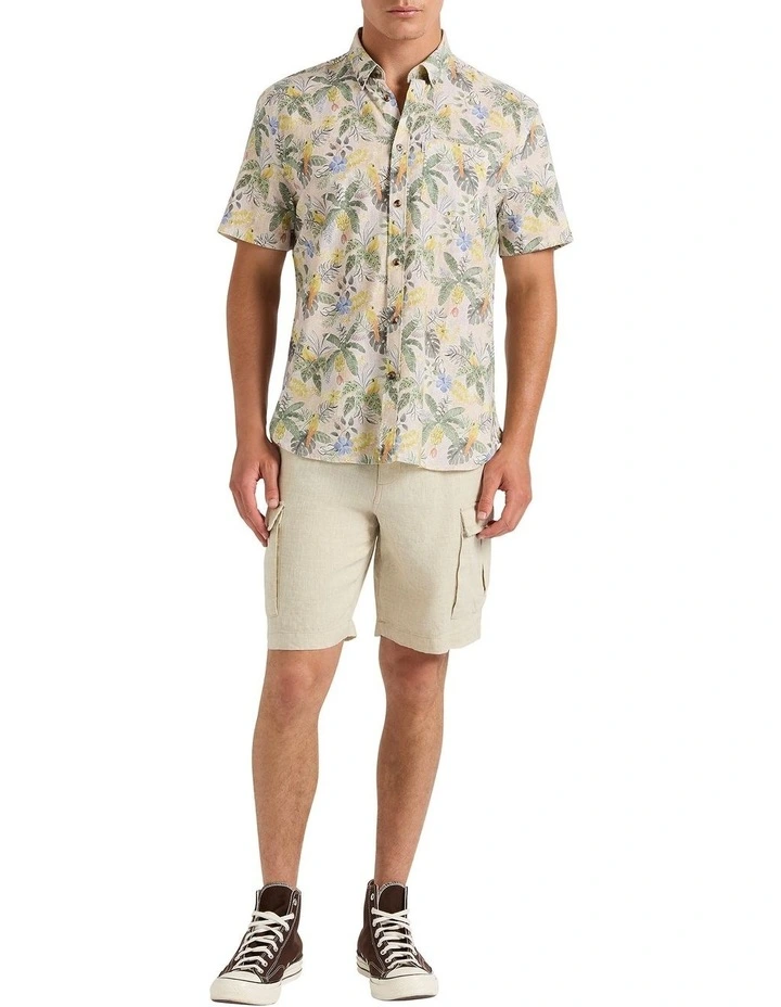 Lenny Linen Cargo Short in Natural