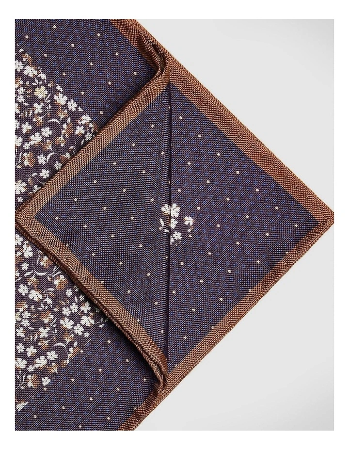 Ditsy Floral Printed Pocket Square With Contrast Border in Grape