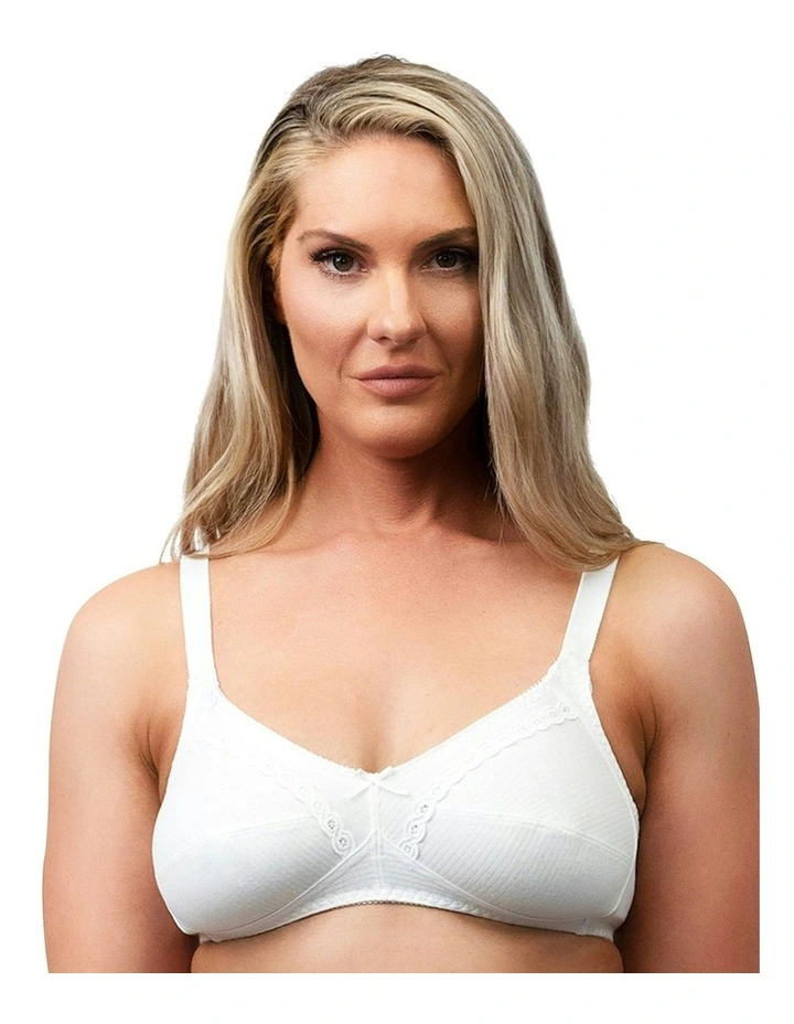Wirefree Ribbed Pure Cotton Bra in White