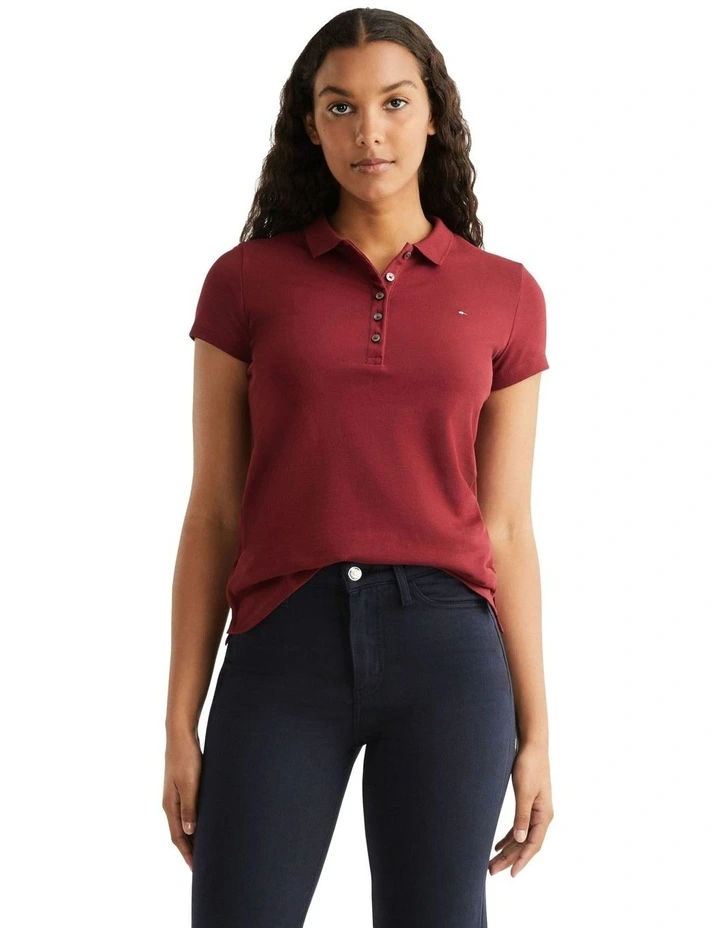 Five-Button Placket Slim Fit Polo in Red