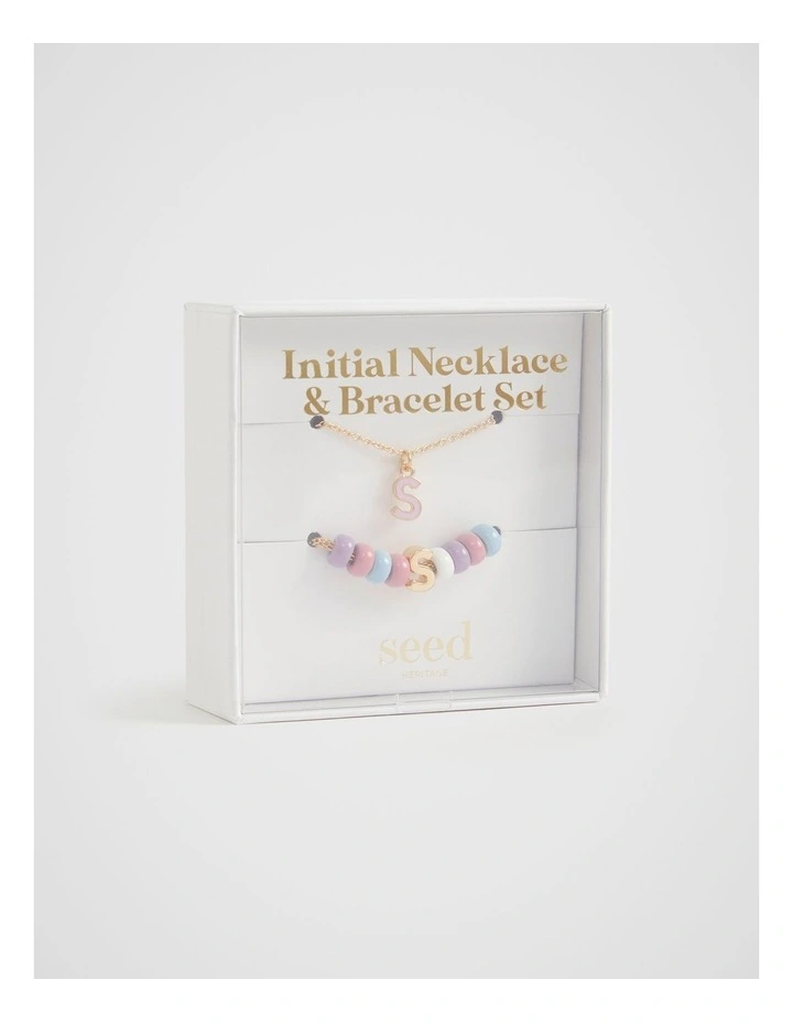 Initial Necklace and Bracelet Set in Multi