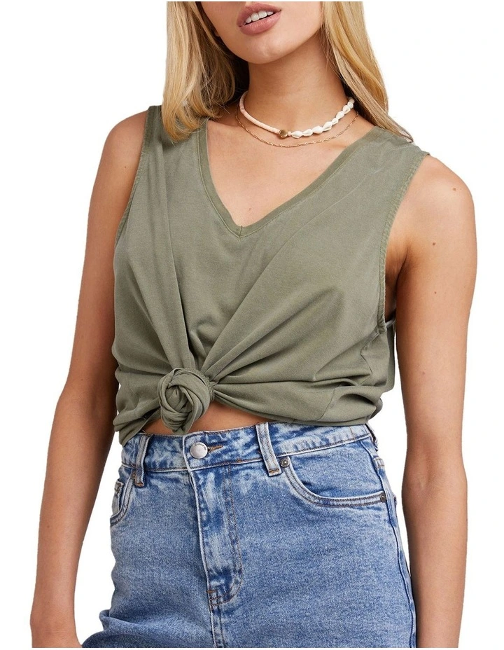 V-Neck Tie Tank in Green