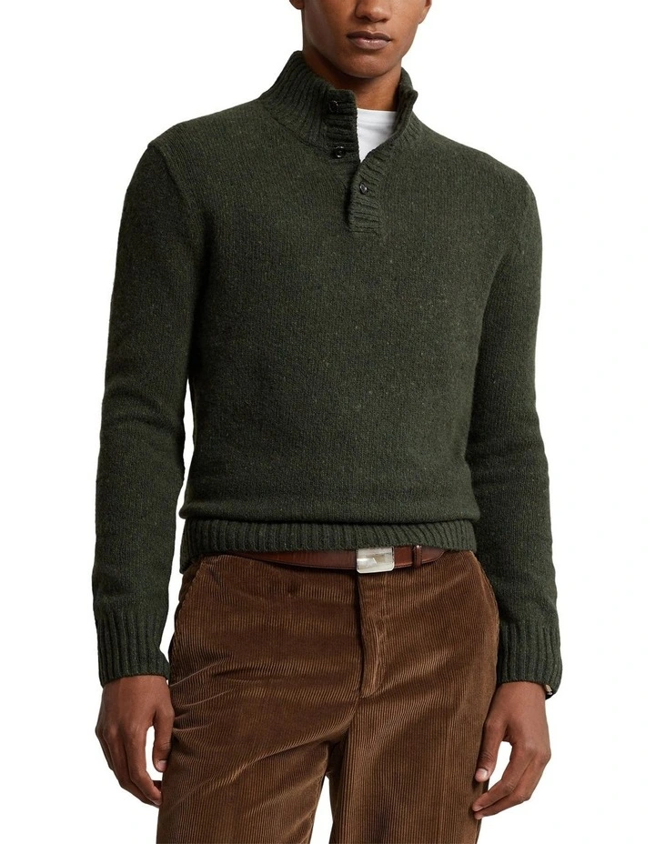 Wool-Blend Mock neck Sweater in Green