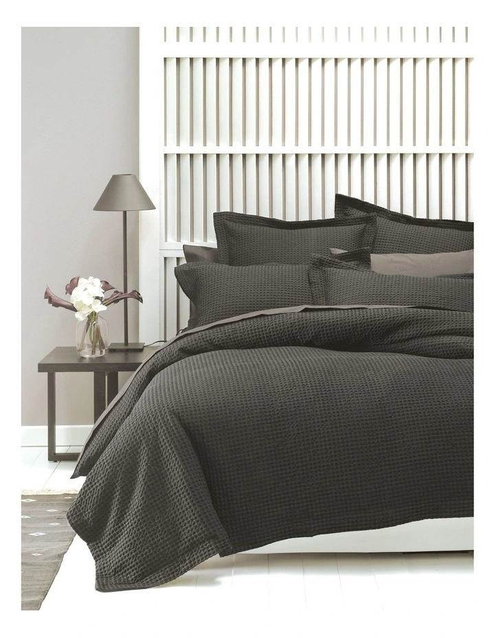 Deluxe Waffle Quilt Cover Set In Charcoal