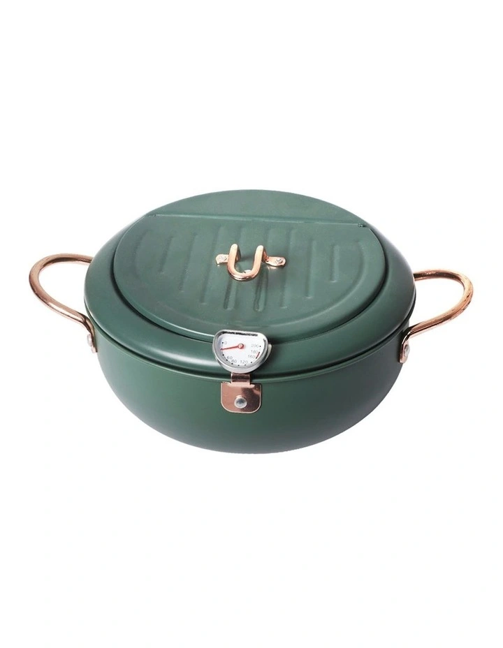 Japanese Deep Frying Pot Tempura Fryer Pan Stainless Steel 24cm in Green