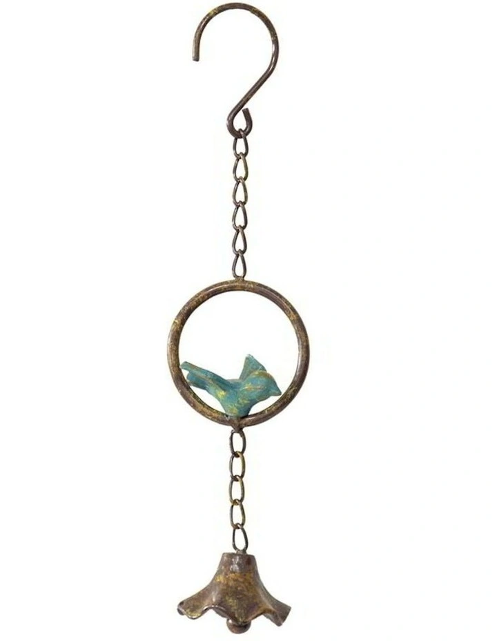 Cast Iron Hanging Bluebird Bell in Gold