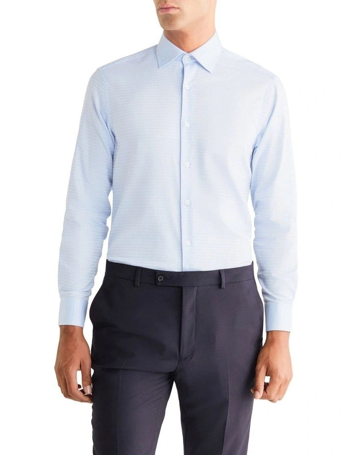 Diamond Dobby Slim Long Sleeve Shirt in Sky