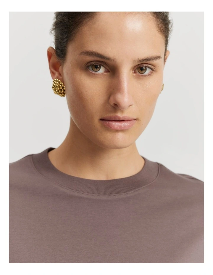 Australian Cotton Slim Fit Long Sleeve Top in Truffle