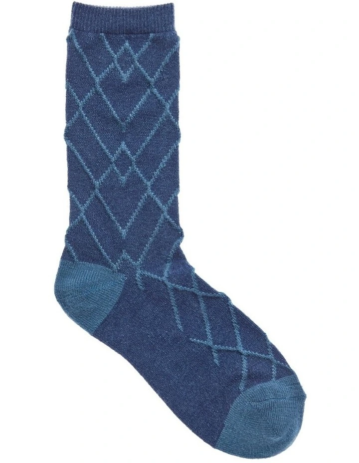 Winter Warm Raised Geo Crew Socks 1 Pair in Teal