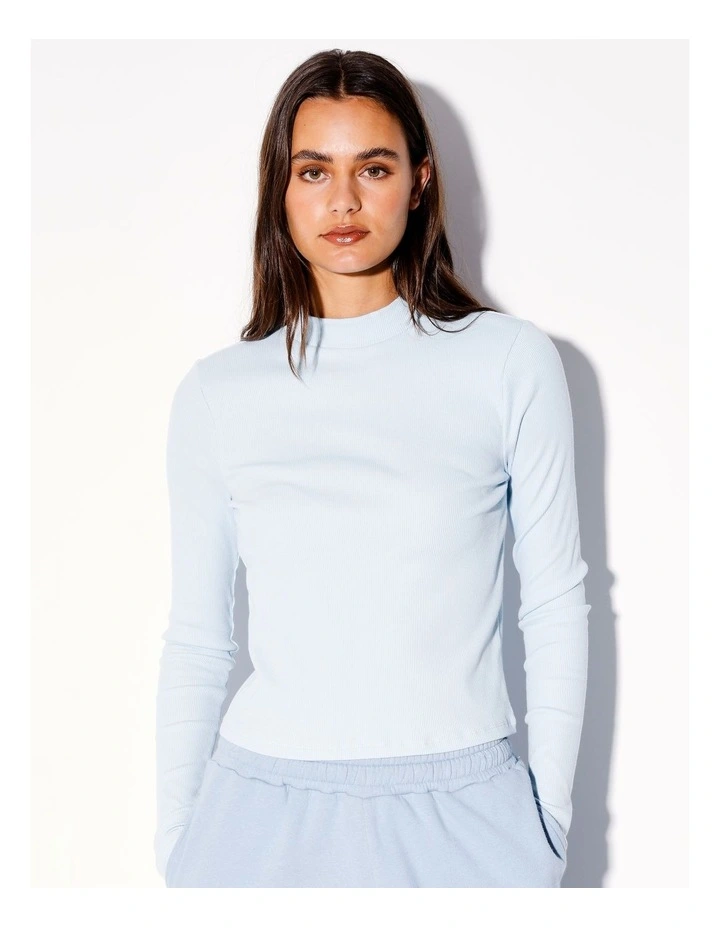 Organic Blend Long Sleeve Mock Neck Tee in Light Blue