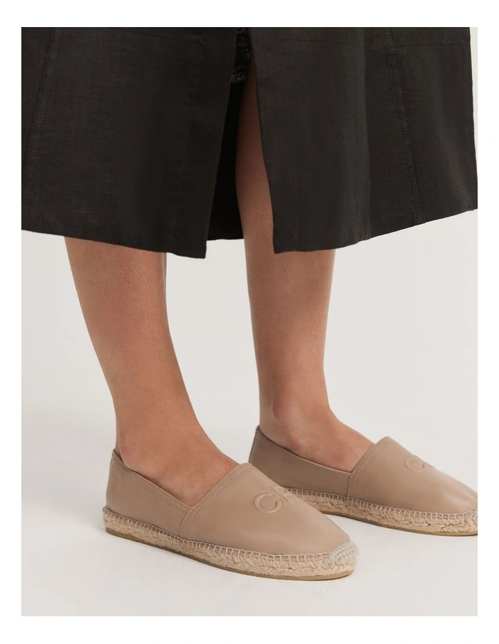 CR Logo Leather Espadrille in Dark Camel