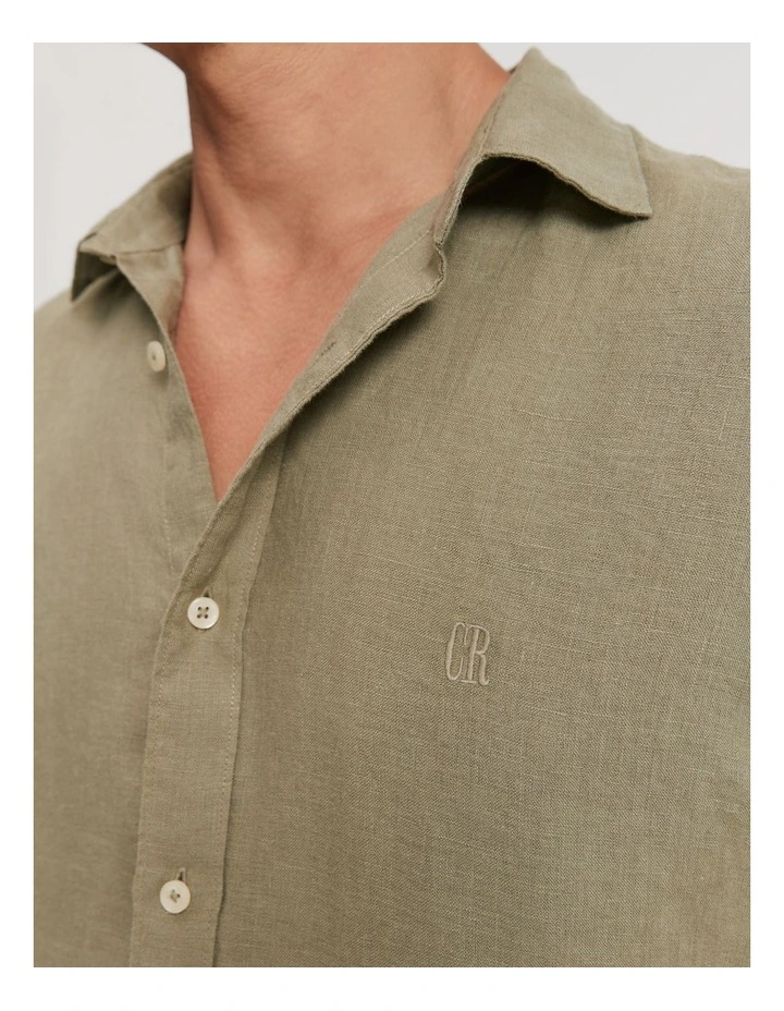 Regular Fit Organically Grown Linen Short Sleeve Shirt in Sage