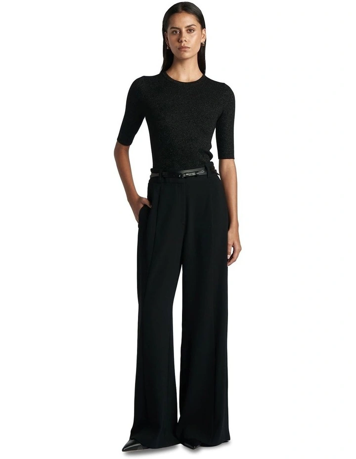 Lurex Round Neck Ribbed Knit in Black