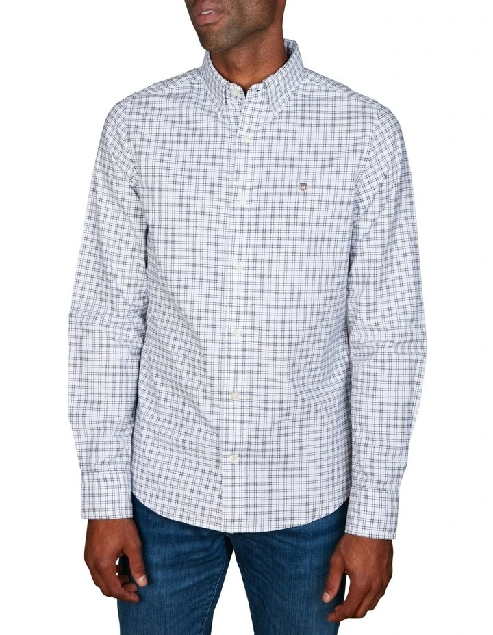 Slim Fit Checked Oxford Stretch Shirt in White