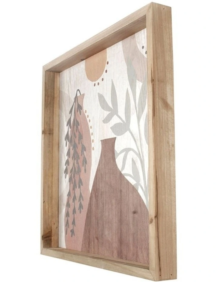 Timber Framed Abstract Vase Wall Art Print in Natural/Multicolour
