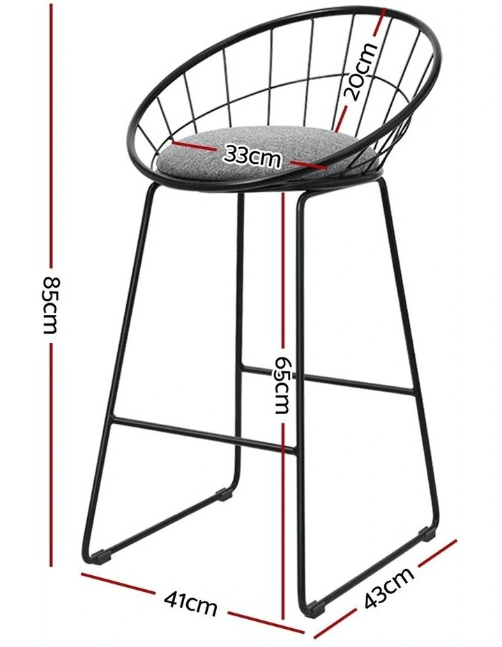 Bar Stools Metal Kitchen Chairs Fabric x4 in Grey