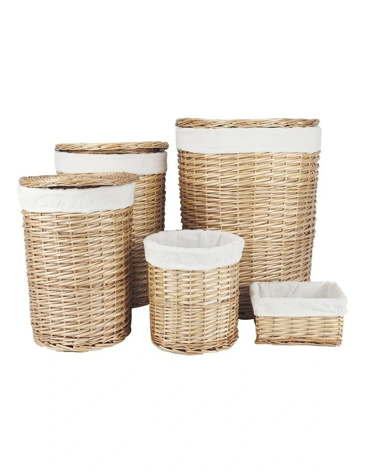 5 Piece Wicker Storage Baskets with Liner Set in Natural