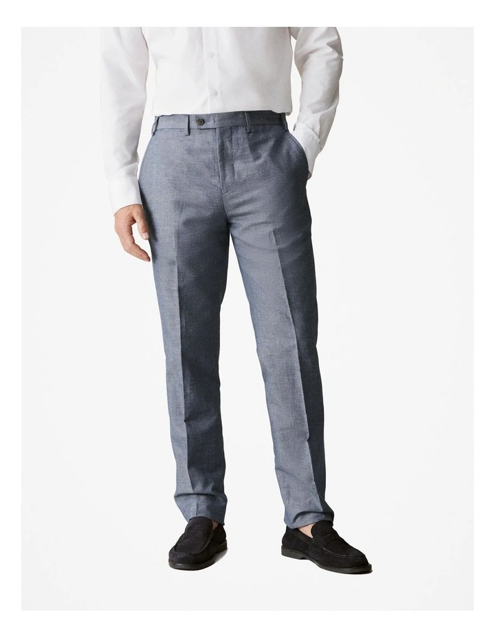 Slim Fit Yarn Dyed Cotton Linen Pant in Slate Blue