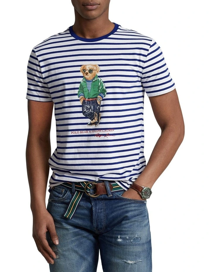 Custom Slim Fit Polo Bear Jersey T-Shirt in Blue