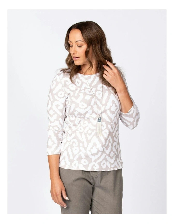 Allie Rib 3/4 Sleeve Top in Taupe
