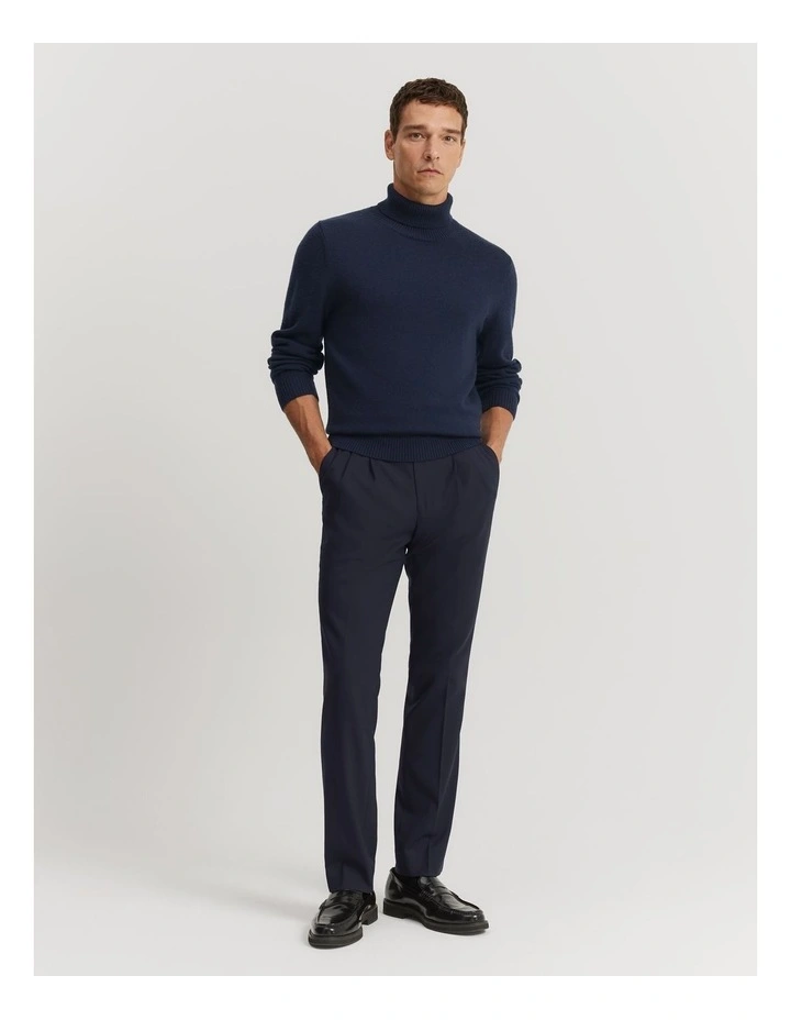 Wool Roll Neck Knit in Navy