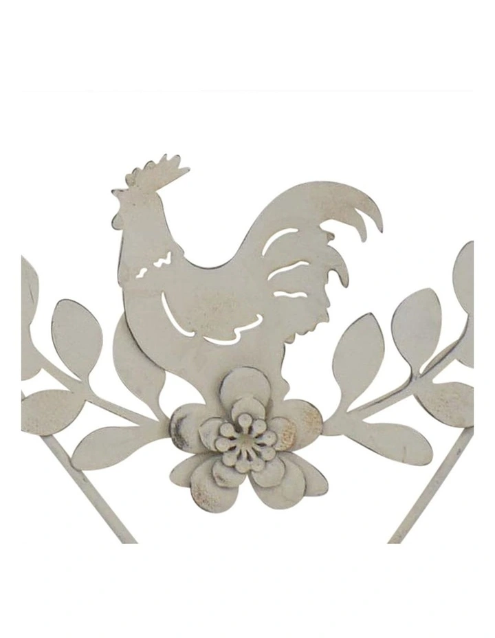 Set of 2 Hanging Rooster in Heart Ornament in Distressed White