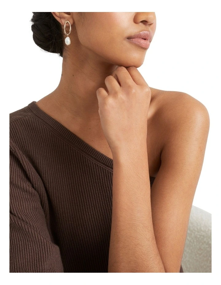 Organic Pearl Stud Earrings In Gold