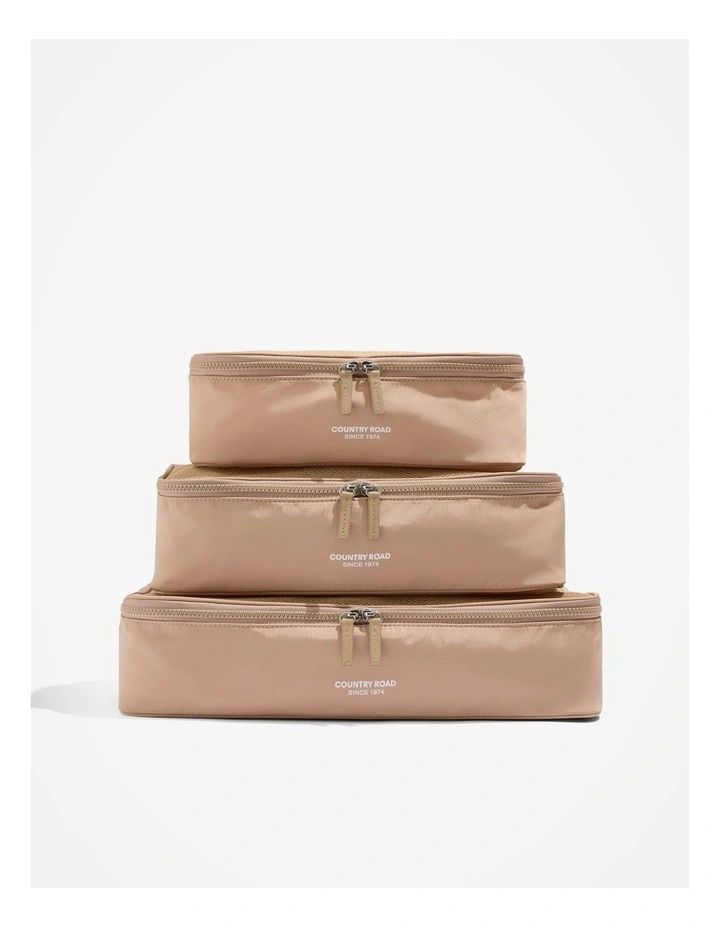 Recycled Polyester Travel Cube Set Of 3 in Nougat