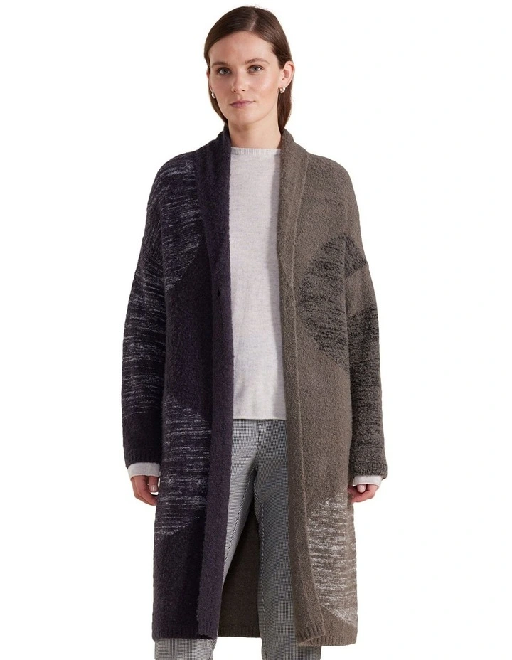Boucle Spot Knit Coat in Graphite Mix