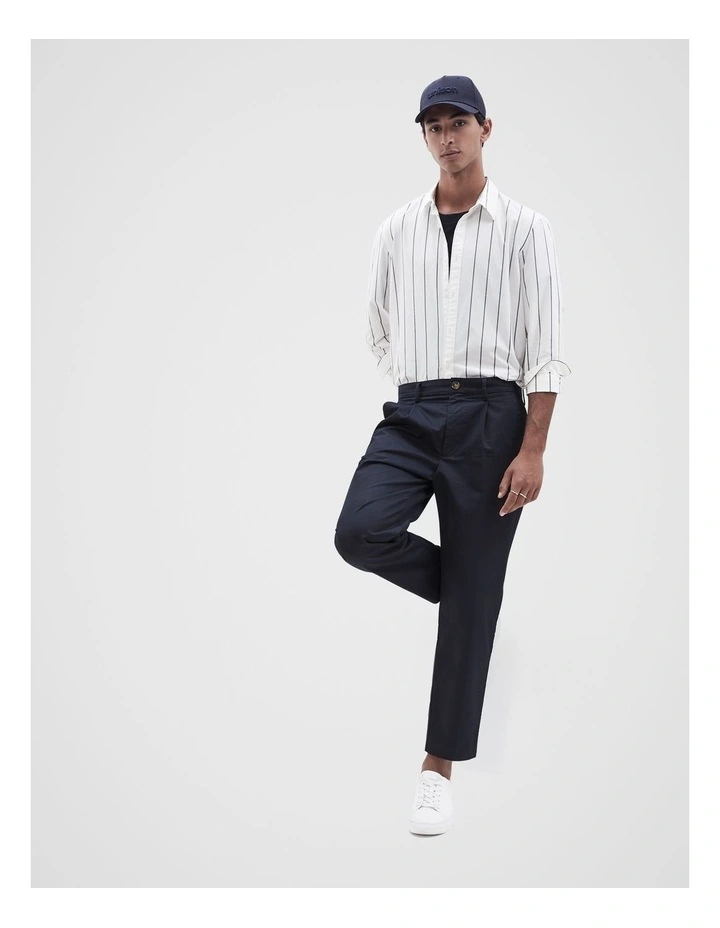 Stripe Cotton Long Sleeve Regular Fit Shirt in Off White Stripe