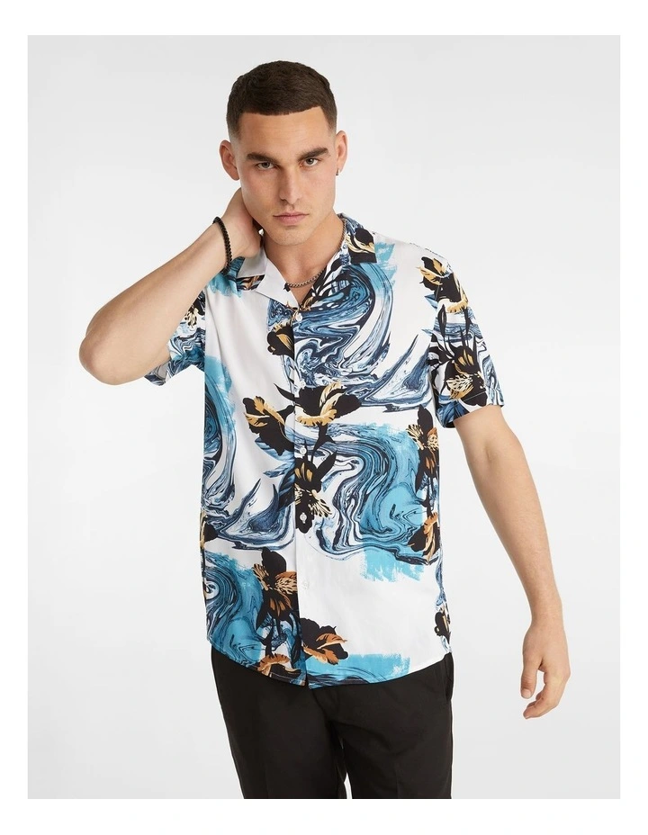 Slippy Viscose Print Shirt in White