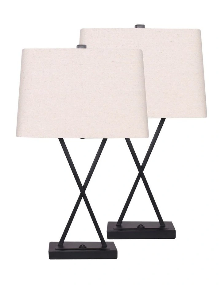 Metal Table Lamp Rectangular Shade X Stand Cream